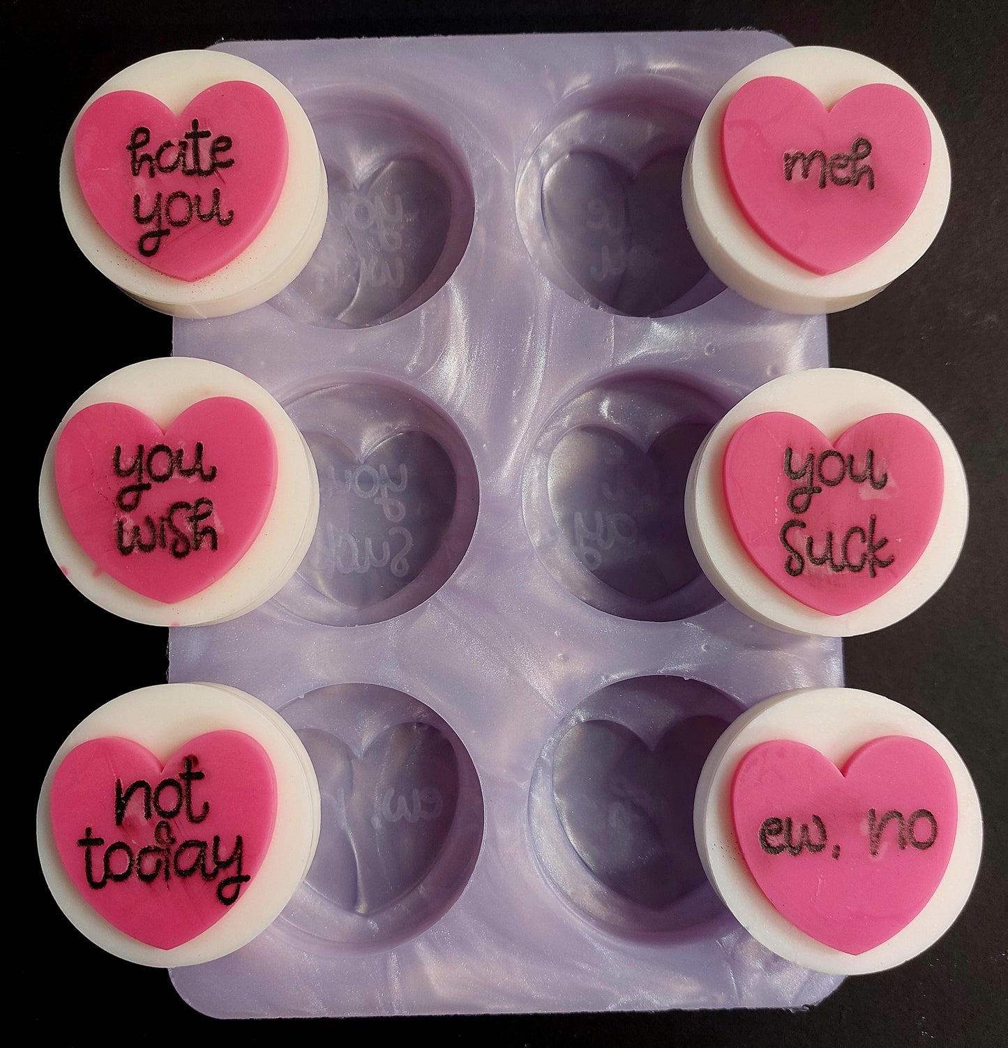 Anti Love Hearts 6 Cell Silicone Mould for wax, resin, soap
