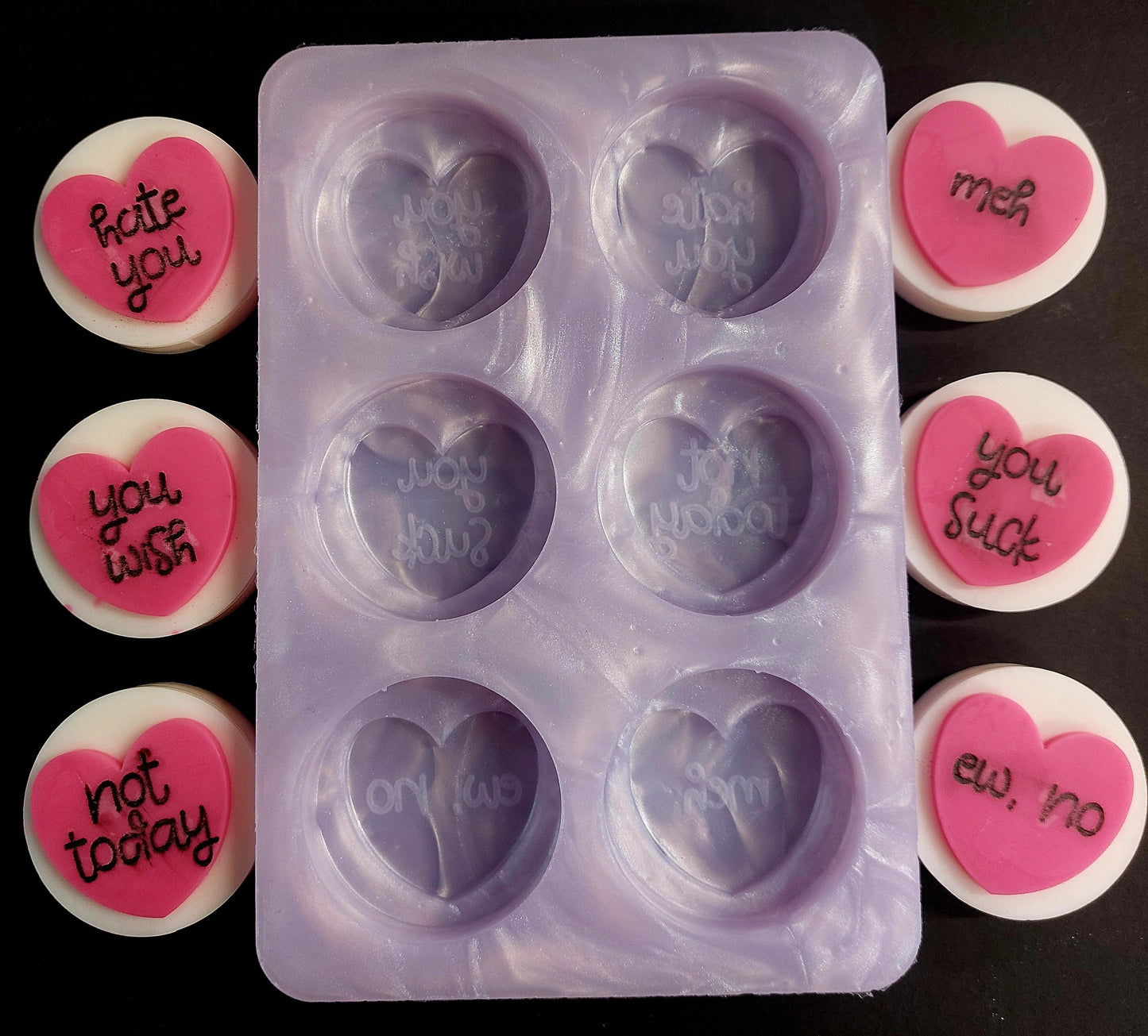 Anti Love Hearts 6 Cell Silicone Mould for wax, resin, soap