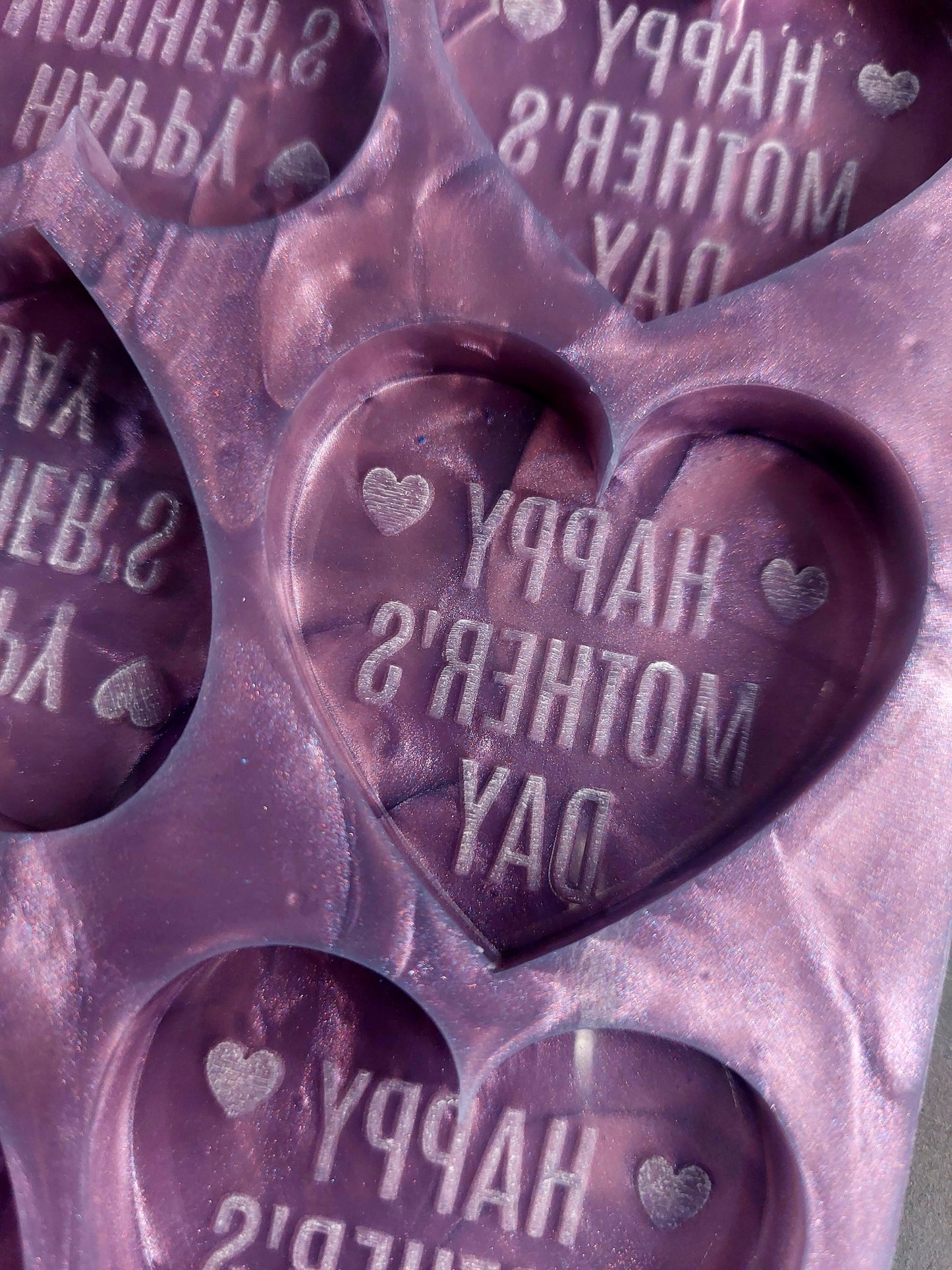 Happy Mothers Day Heart 6 Cell Silicone Mould for wax, resin and more