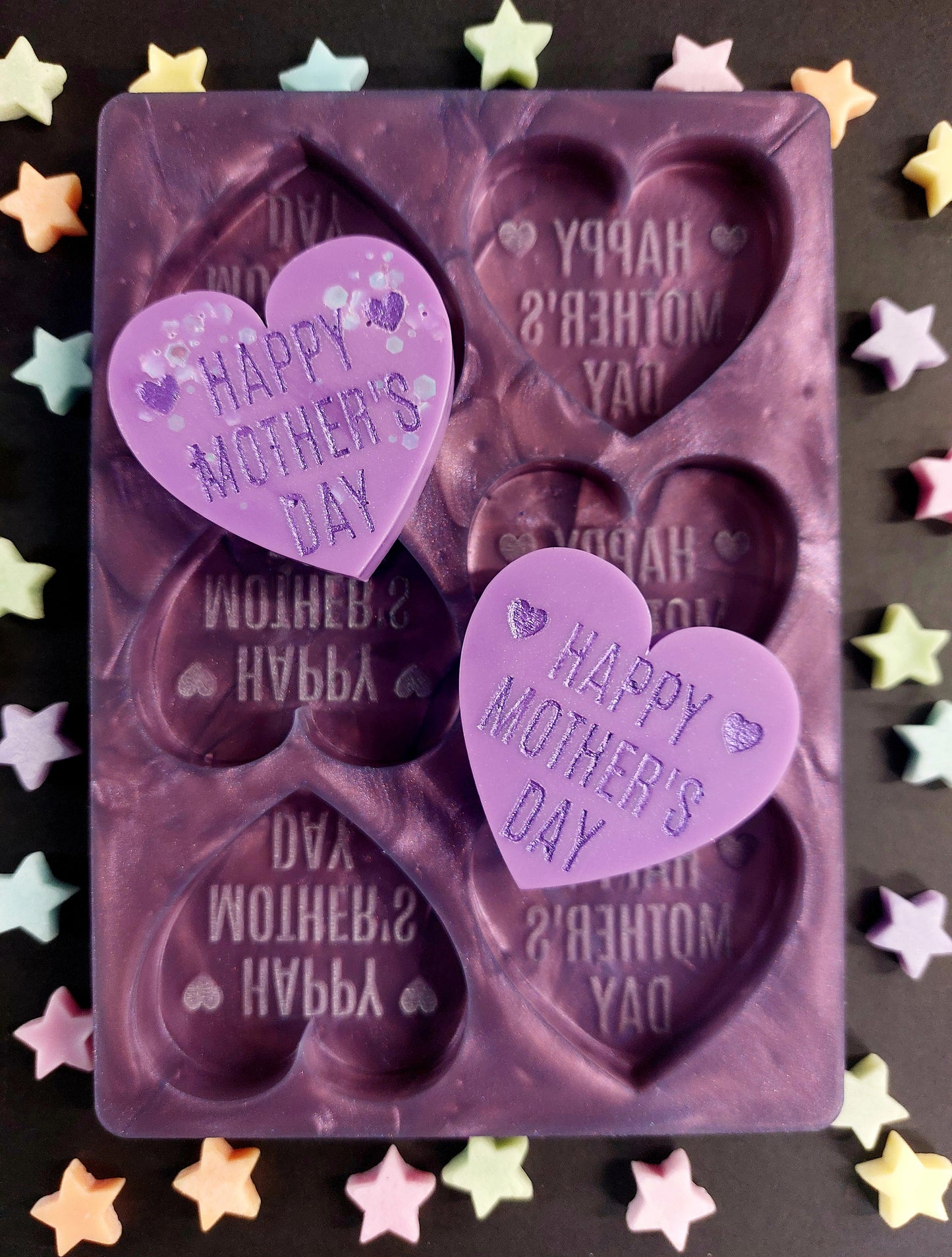Happy Mothers Day Heart 6 Cell Silicone Mould for wax, resin and more