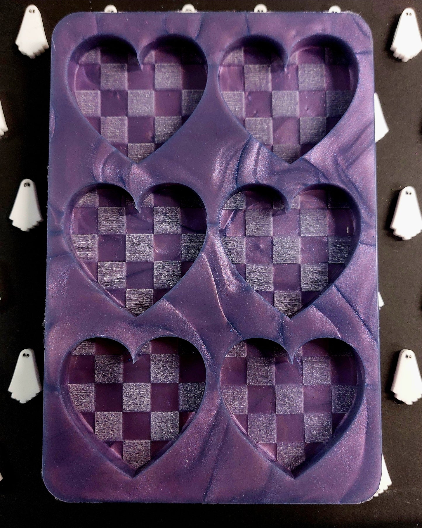 Checkerboard Heart 6 cell Silicone Mould for wax, resin, jesmonite, soap etc
