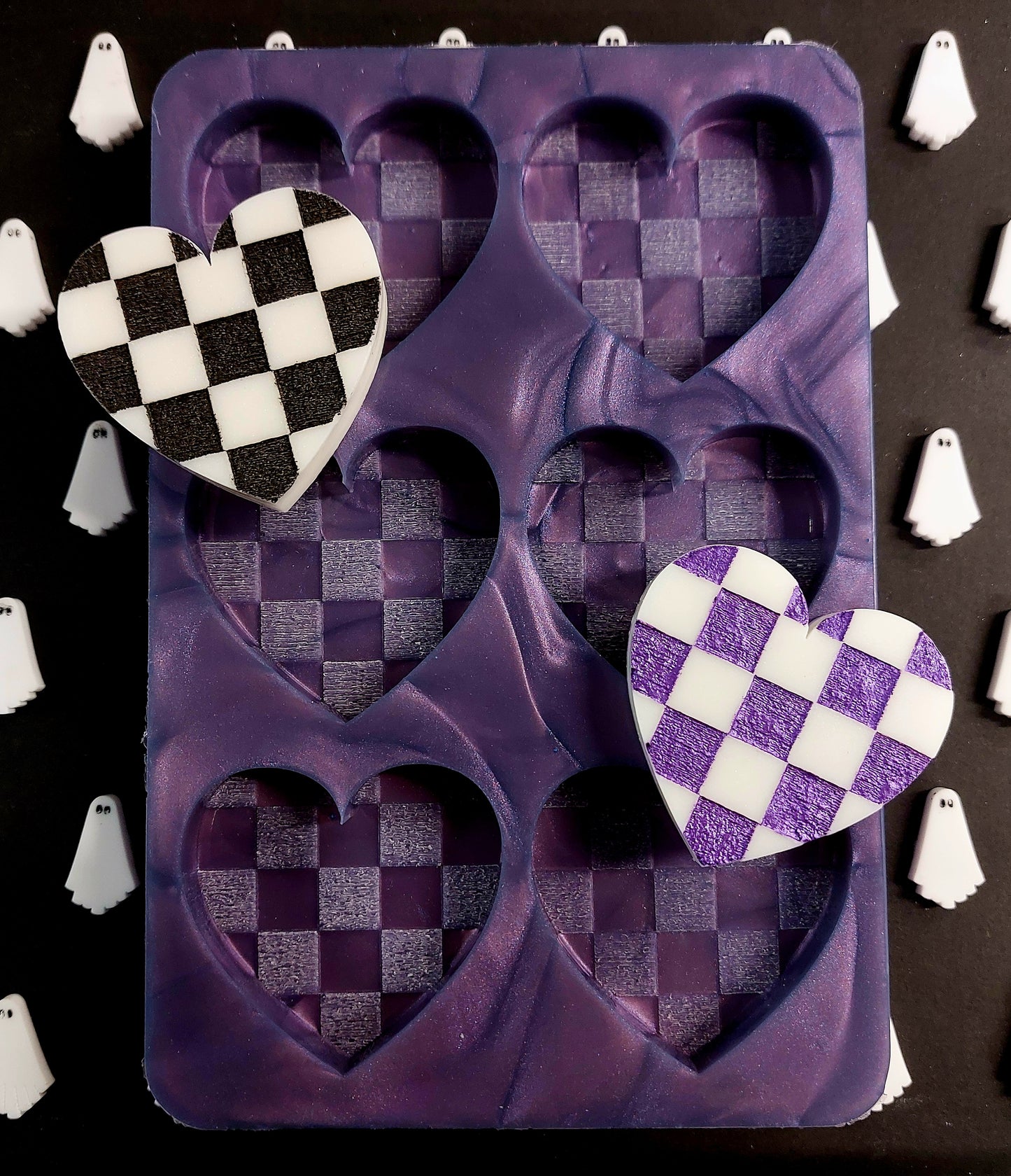 Checkerboard Heart 6 cell Silicone Mould for wax, resin, jesmonite, soap etc