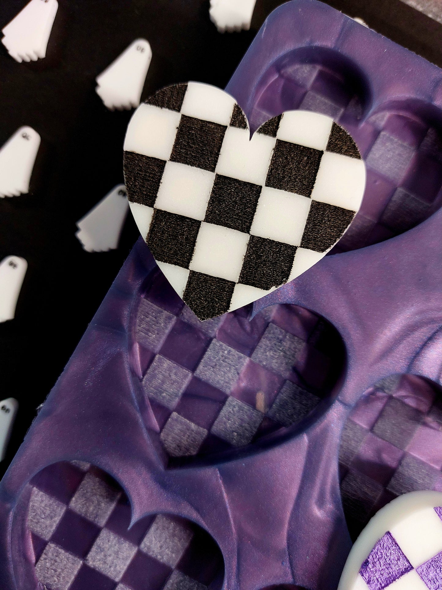 Checkerboard Heart 6 cell Silicone Mould for wax, resin, jesmonite, soap etc