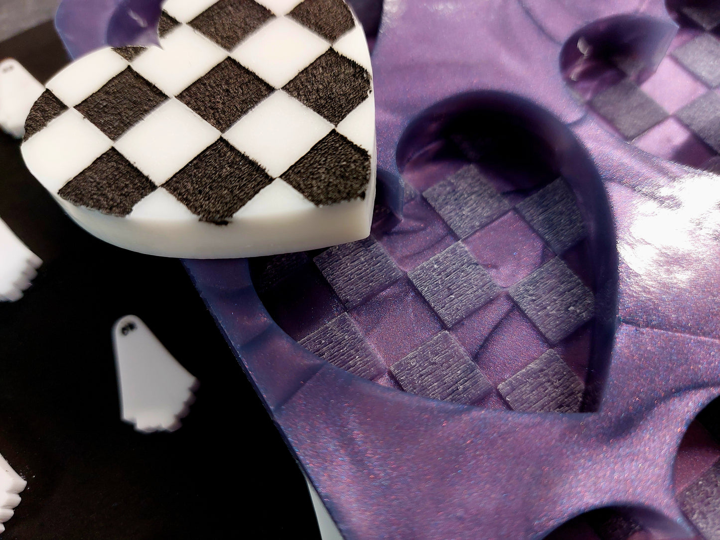 Checkerboard Heart 6 cell Silicone Mould for wax, resin, jesmonite, soap etc