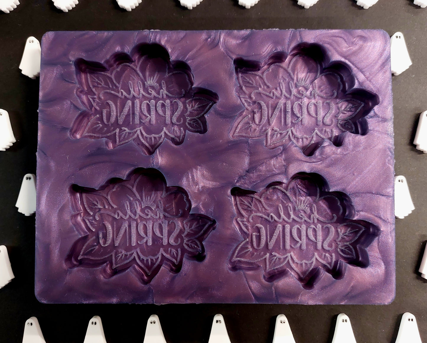 Hello Spring Flower 4 cell Silicone Mould for wax, resin, jesmonite, soap etc