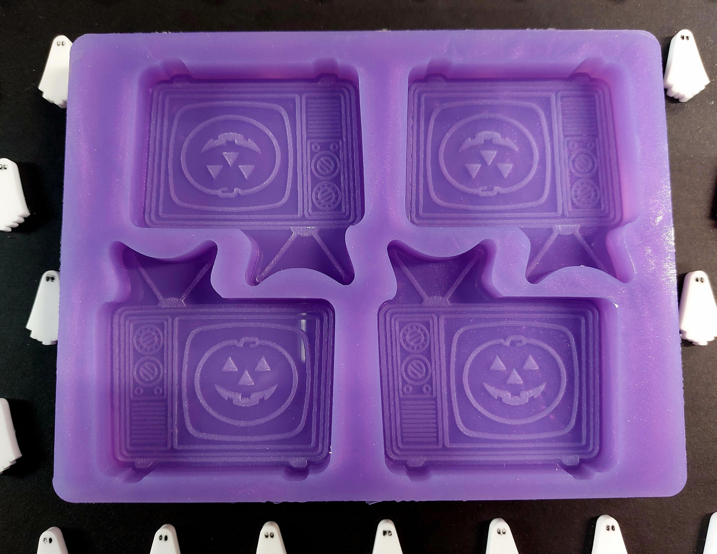 Pumpkin Retro Television 4 cell Silicone Mould for wax, resin, soap etc