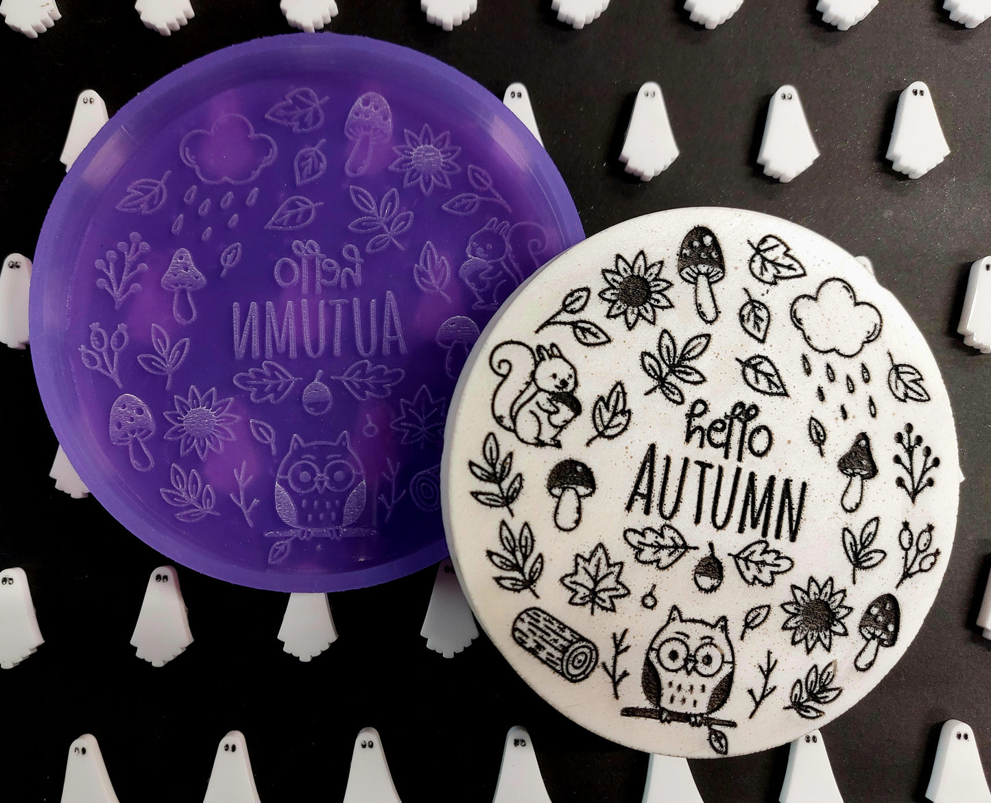 Hello Autumn Owl disc/coaster Silicone Mould for wax, resin, soap etc