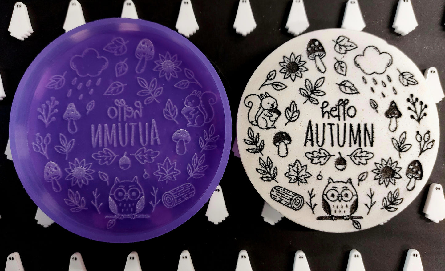 Hello Autumn Owl disc/coaster Silicone Mould for wax, resin, soap etc