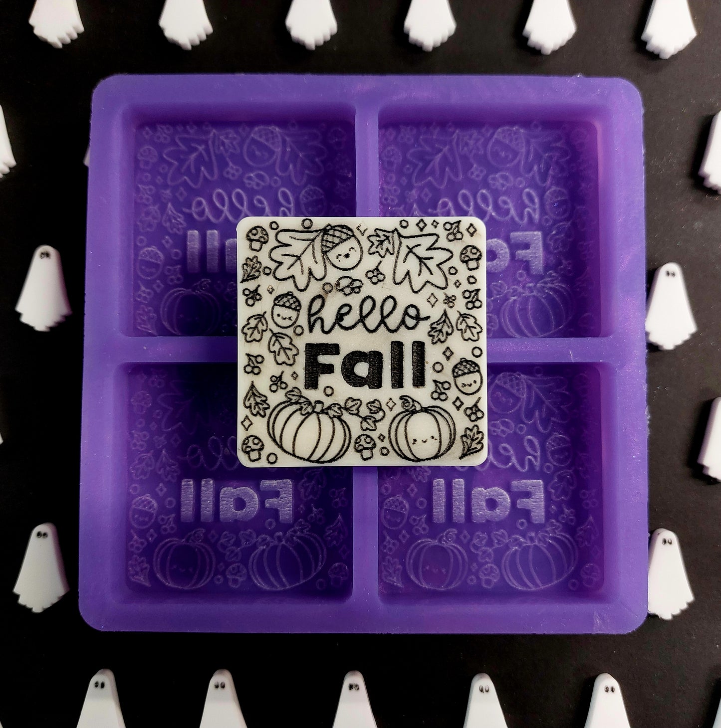 Hello Fall 4 Cell Silicone Mould for wax, resin, jesmonite, soap etc