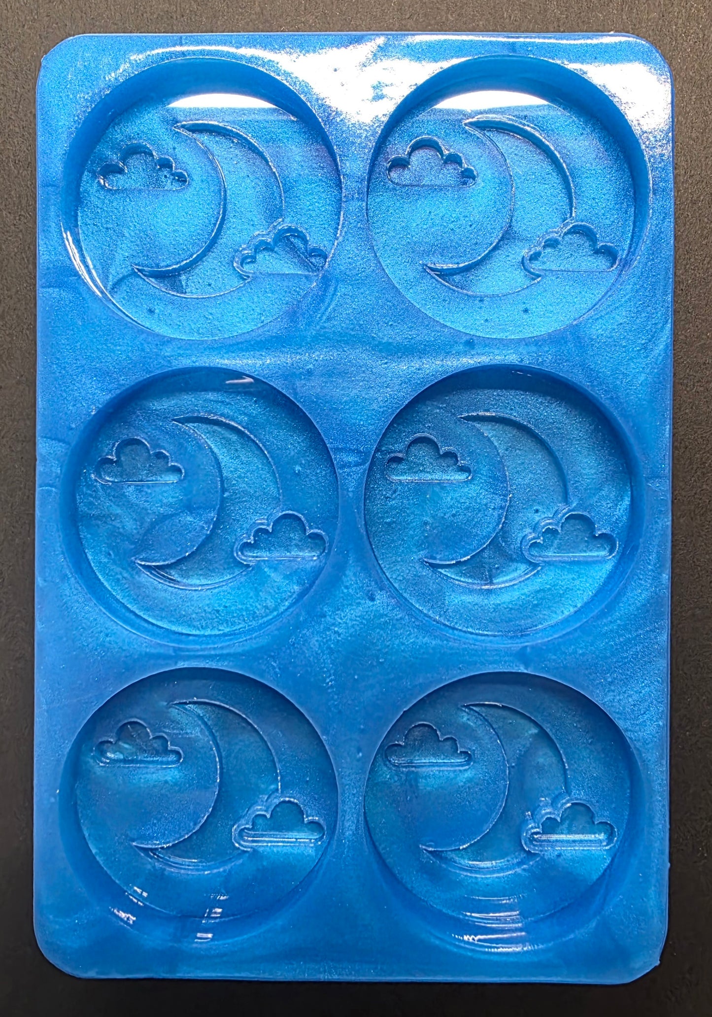 Moon and Cloud Disc 6 cell silicone mould for wax, soap, resin, jesmonite etc