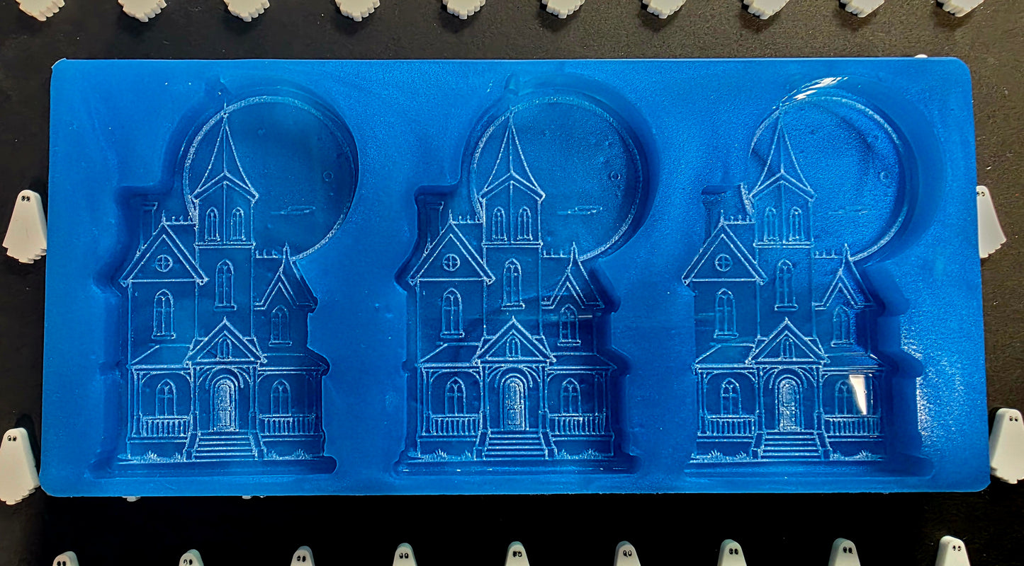Haunted House 3 Cell silicone mould for wax melts, resin, soap, jesmonite etc