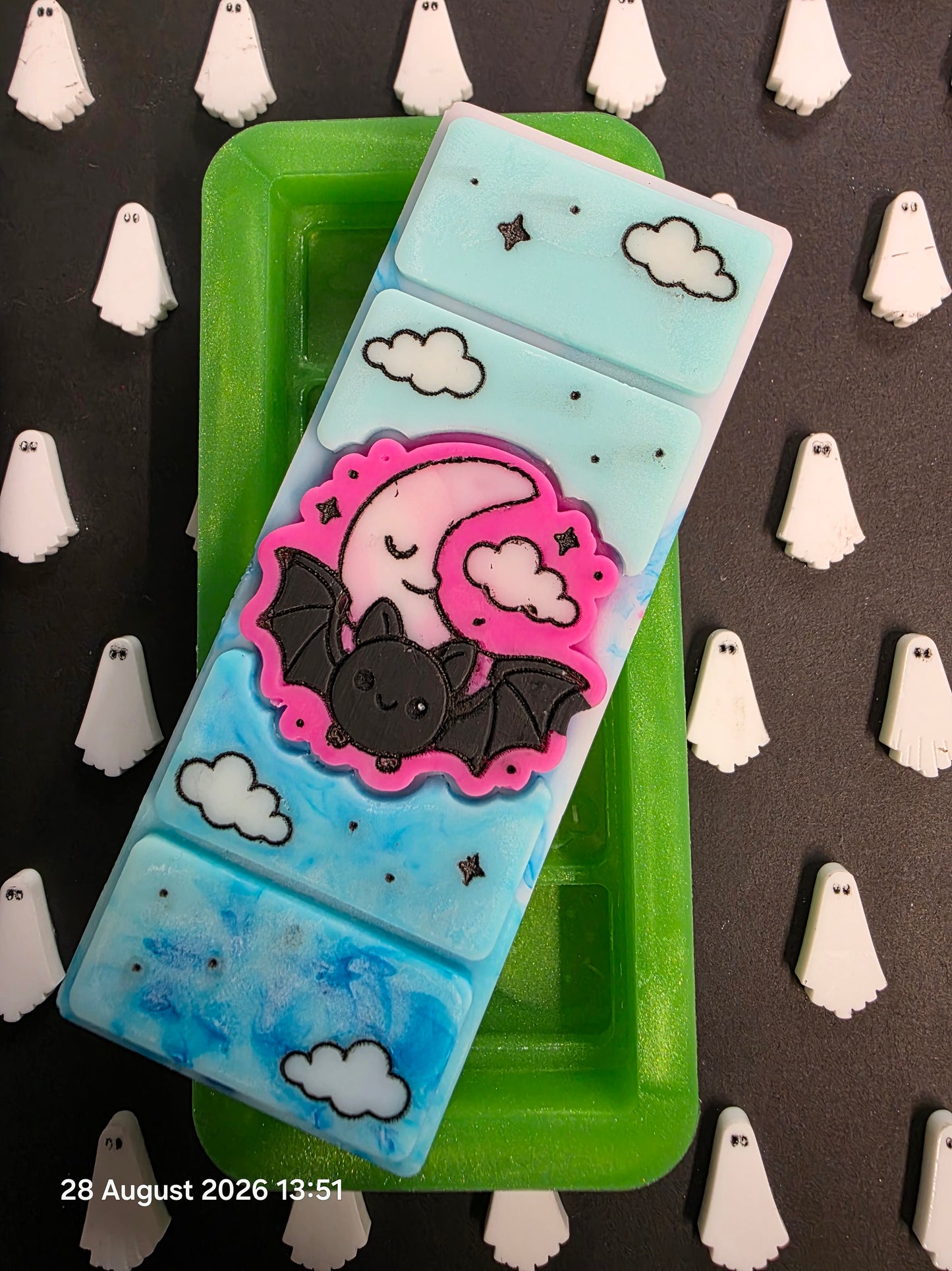 Moon and Bat 50g snap bar silicone mould for wax and more.