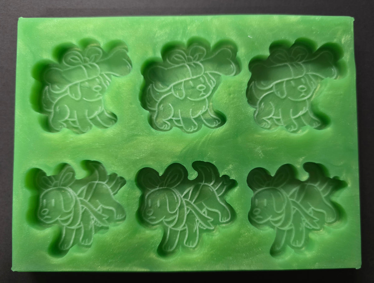 Christmas Puppies Bow And Bone Silicone Mould For Wax Melts, Resin Craft And More (6 Cell)