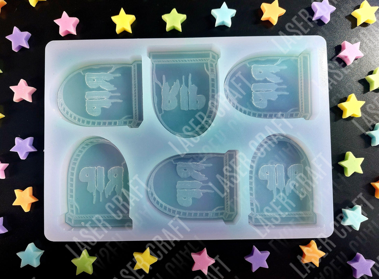 RIP Grave 6 Cell Silicone Mould for wax, resin etc
