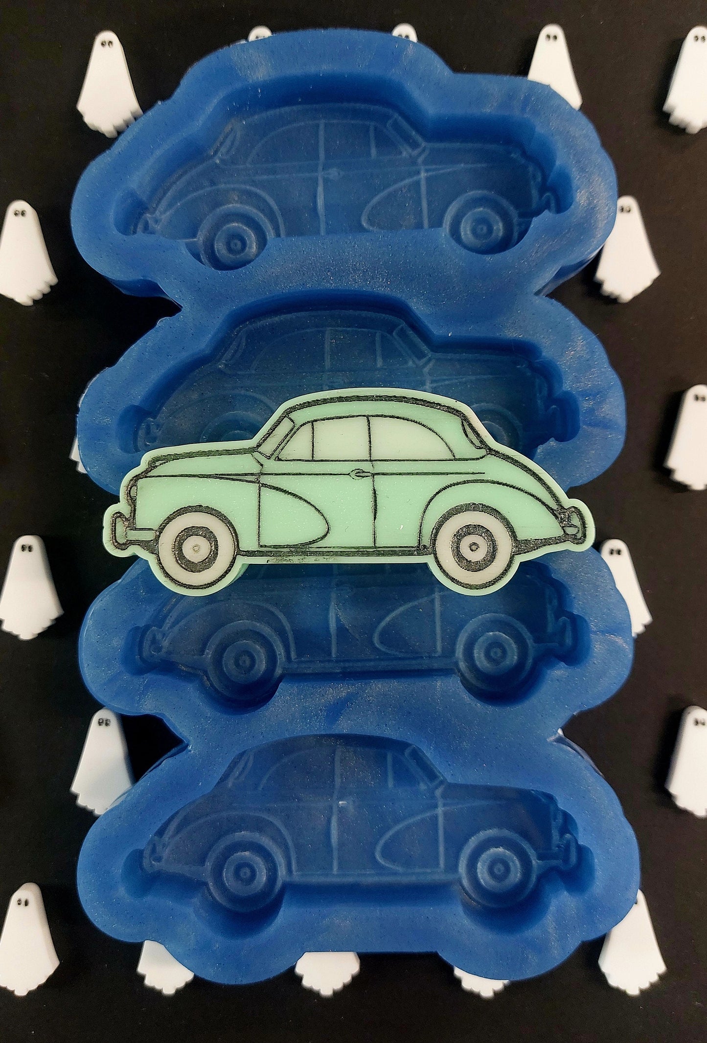 Classic Car Morris Minor 4 Cell Silicone Mould for wax, resin etc