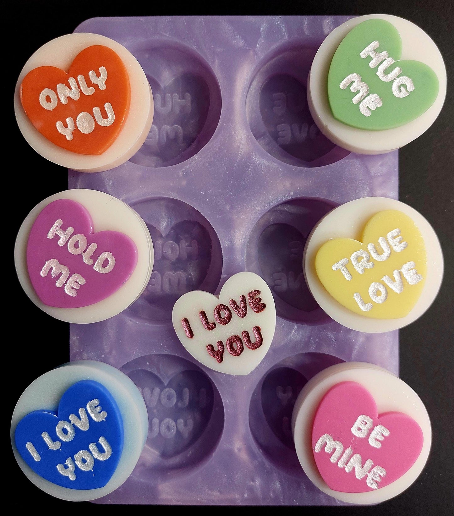 Love Hearts 6 Cell Silicone Mould for wax, resin, soap