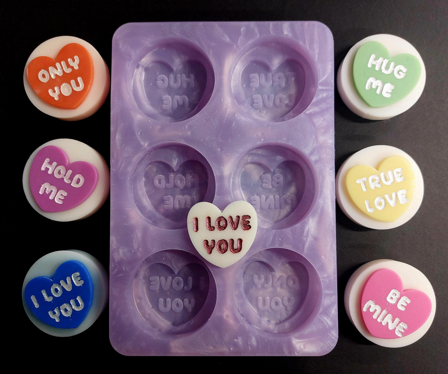 Love Hearts 6 Cell Silicone Mould for wax, resin, soap