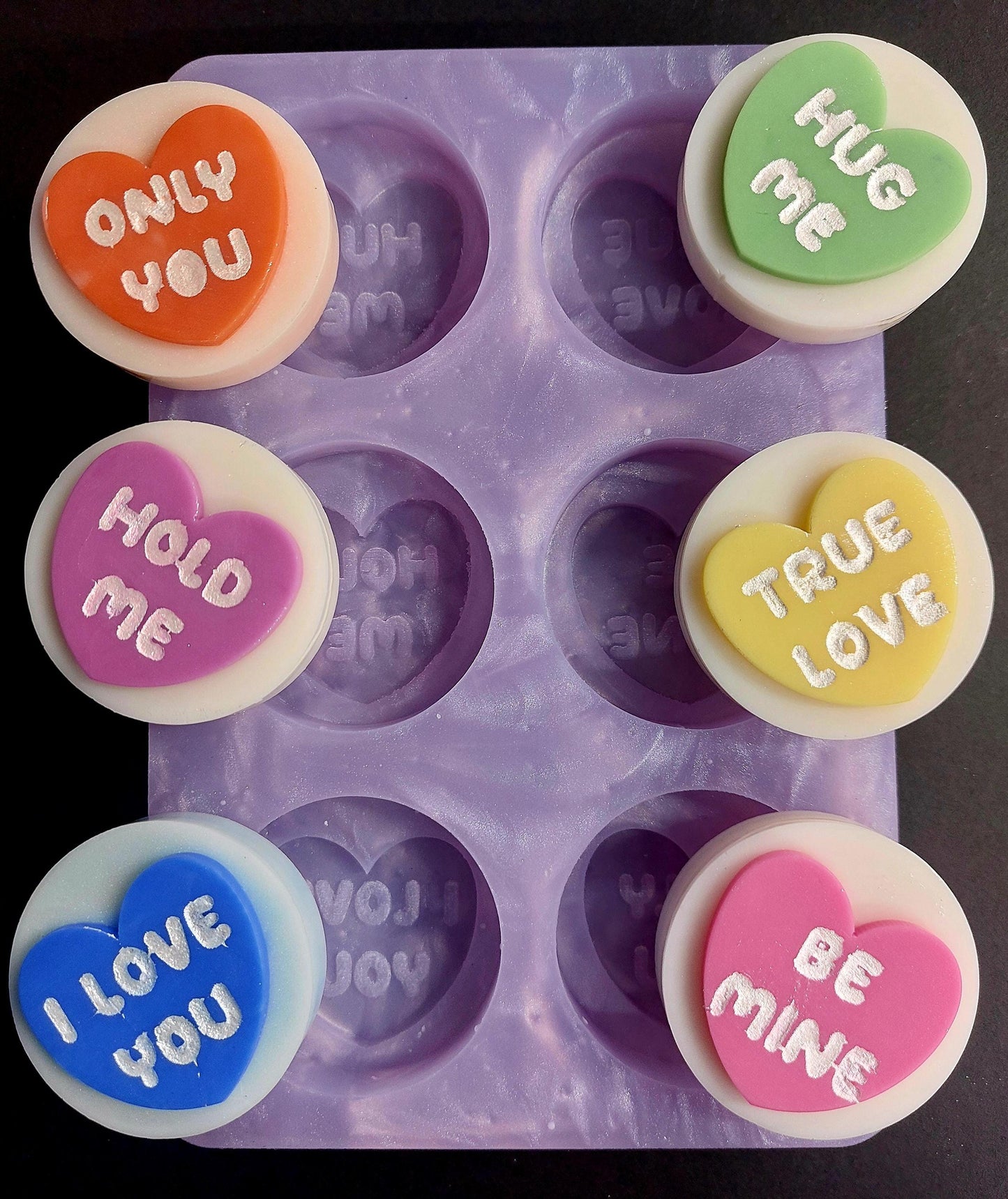 Love Hearts 6 Cell Silicone Mould for wax, resin, soap