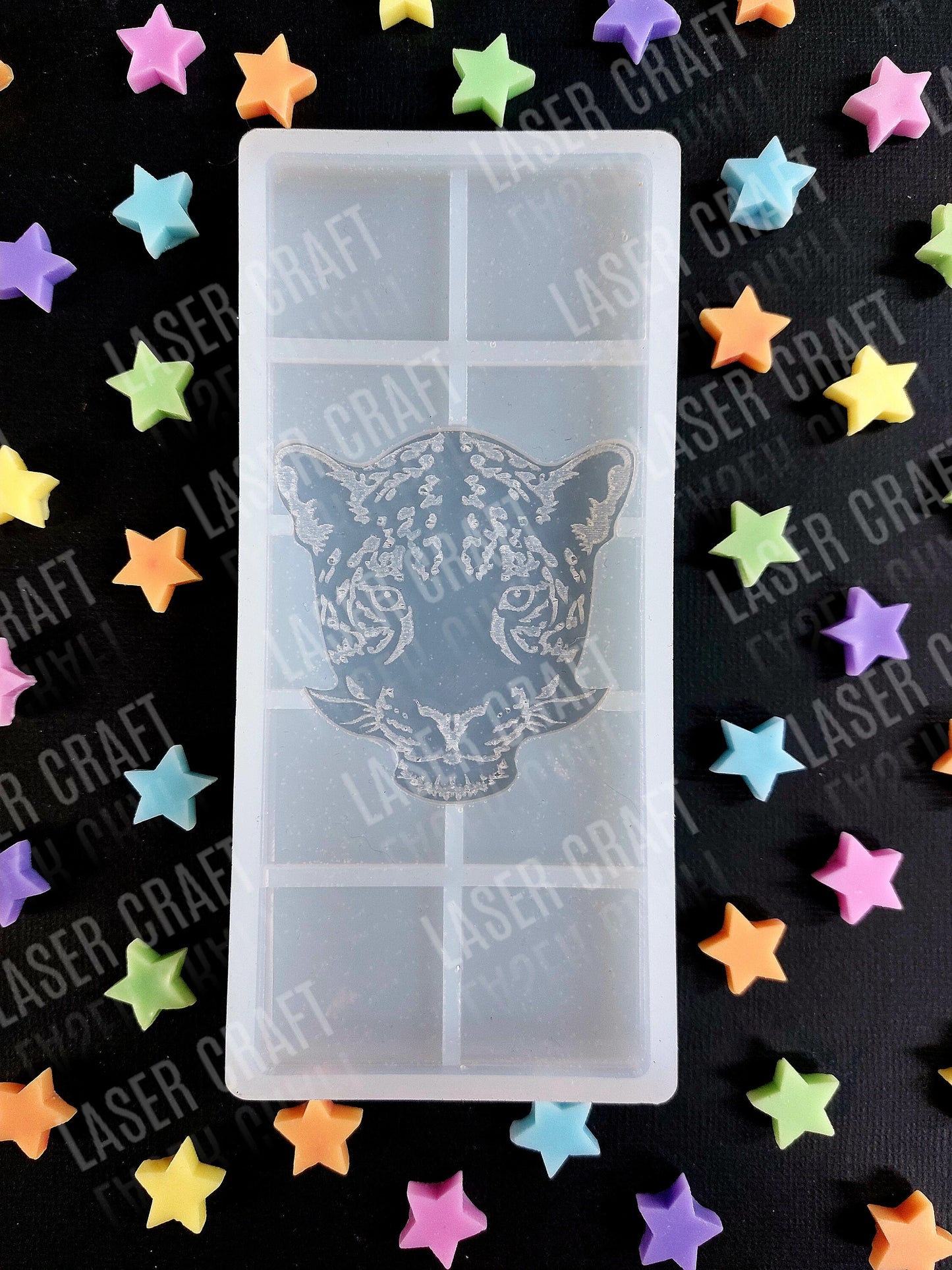 Animal Snap Bar Silicone Moulds for wax. Panda, lion, tiger, zebra, rhino, leopard, elephant and giraffe.
