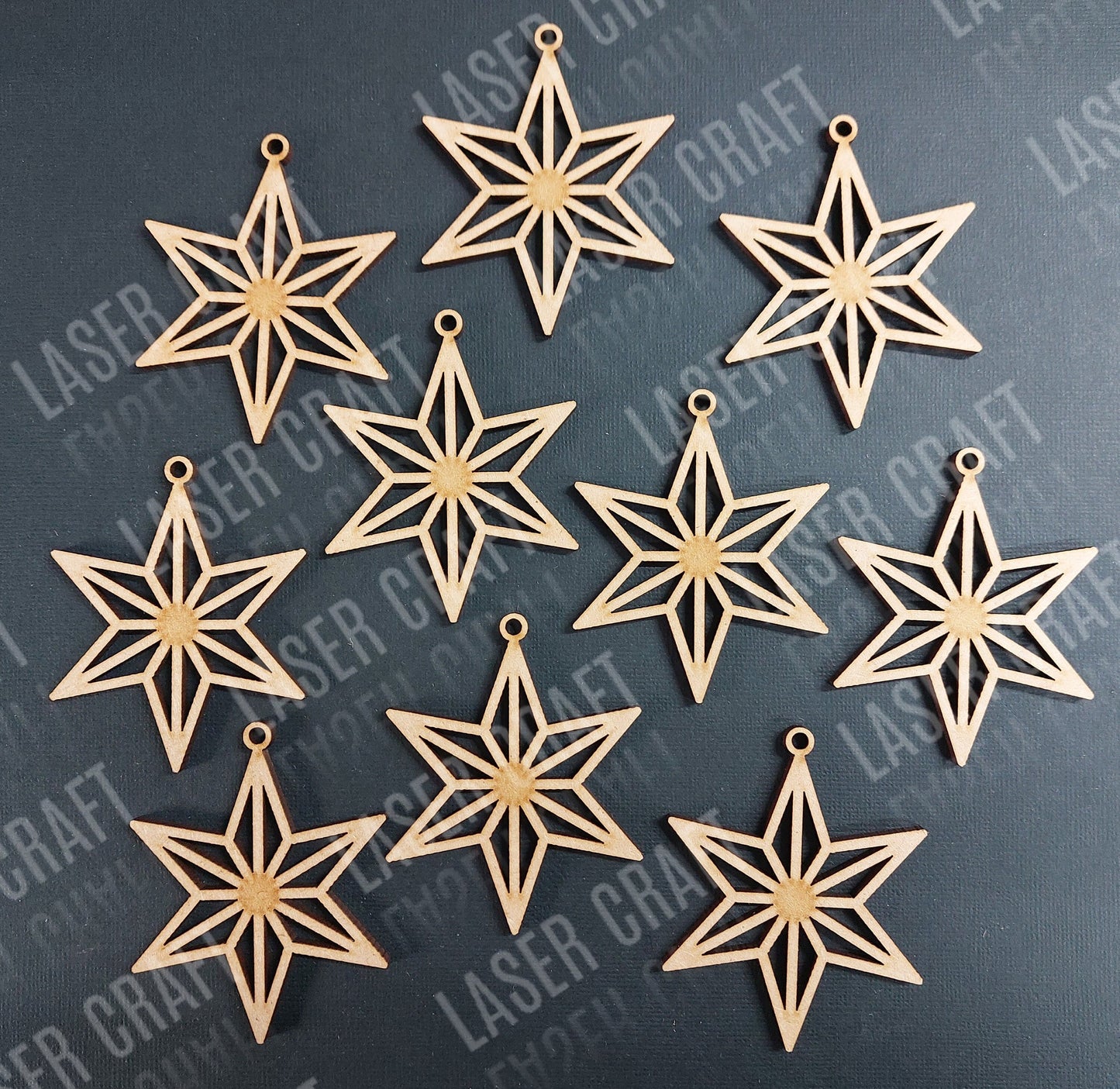Baubles 10 MDF Laser Cut Christmas Decorations in Tree, Bauble and Star