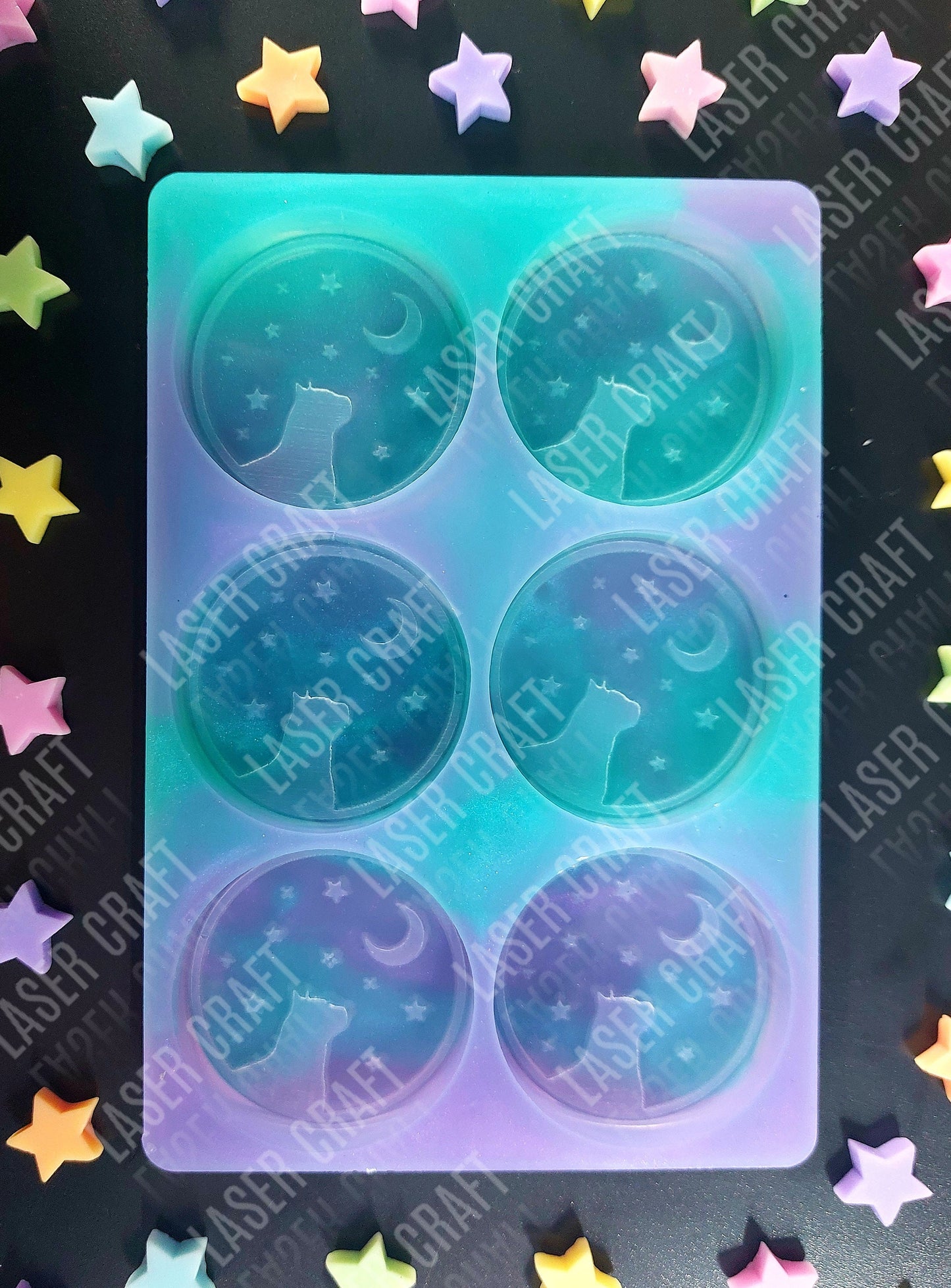 Cat and The Moon Disc 6 Cell Silicone Mould for wax, resin etc