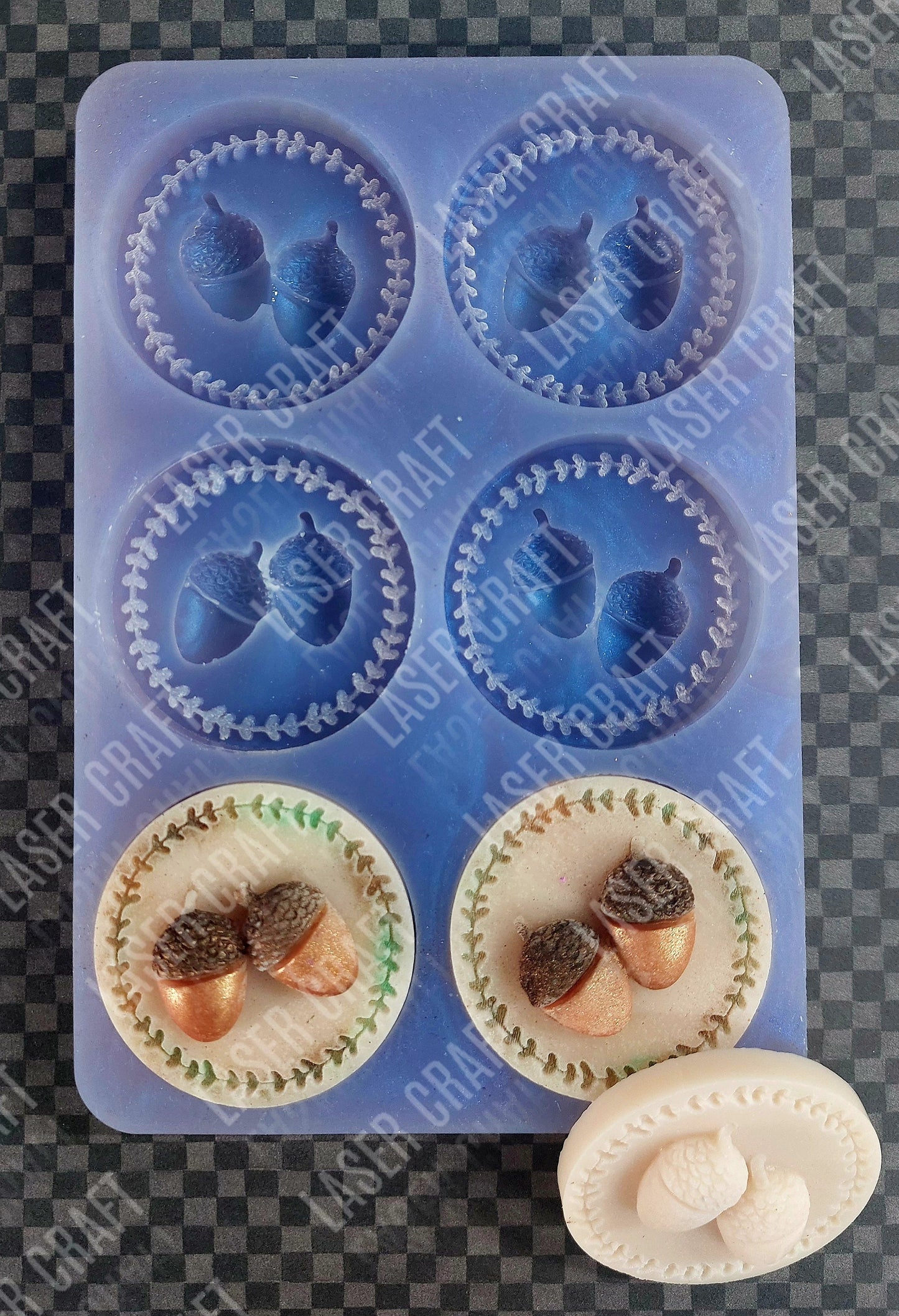 Autumn Acorn Disc 6 Cell Silicone Mould for wax, resin, soap etc