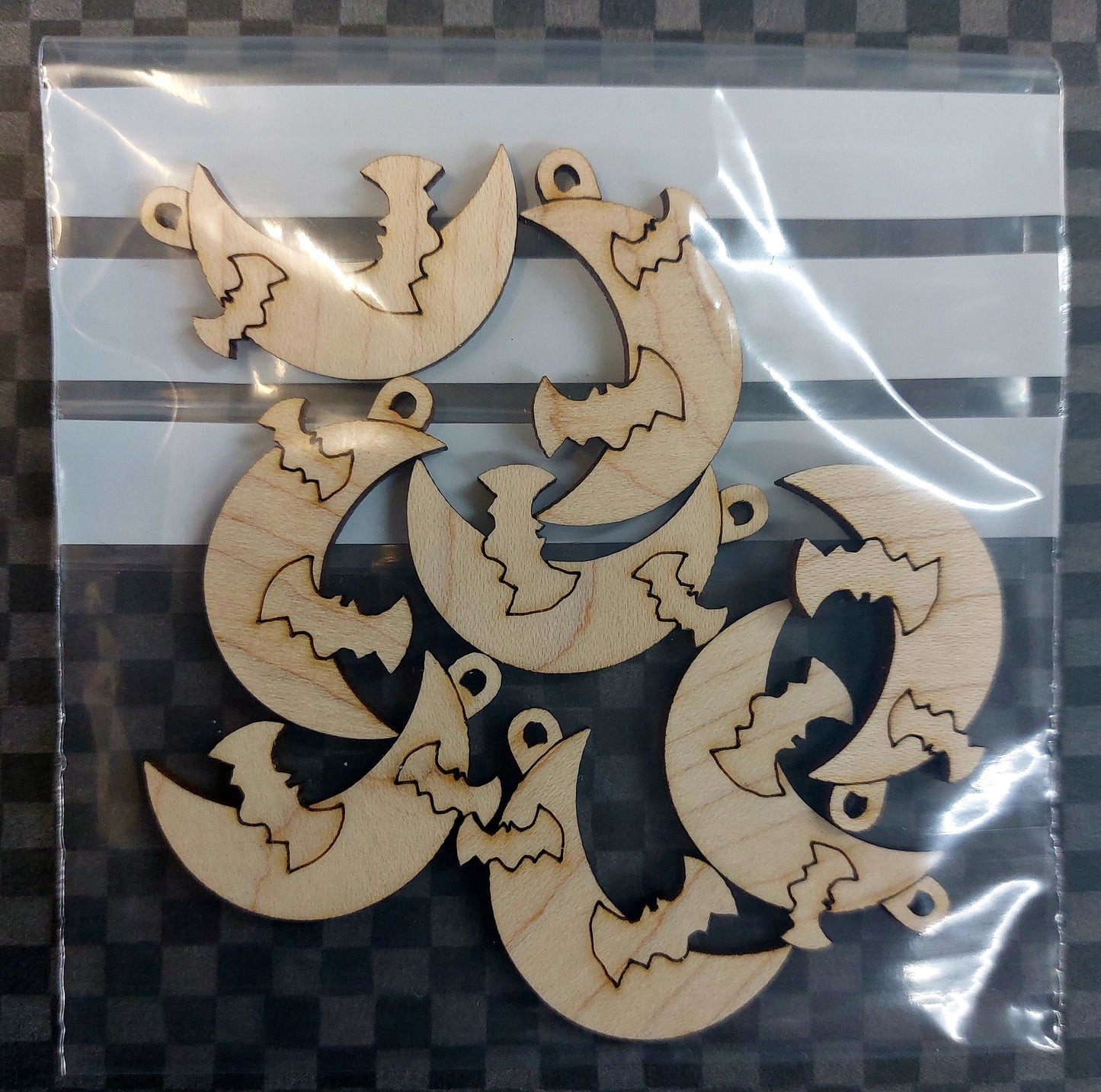 Earrings Moon and Bat, Laser Cut Solid Maple Wood Crescent Moon and Bats Earring Blanks, Jewellery Making