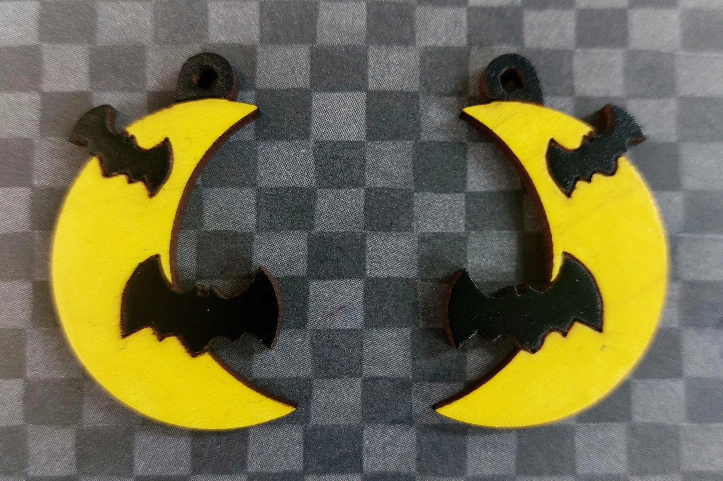 Earrings Moon and Bat, Laser Cut Solid Maple Wood Crescent Moon and Bats Earring Blanks, Jewellery Making