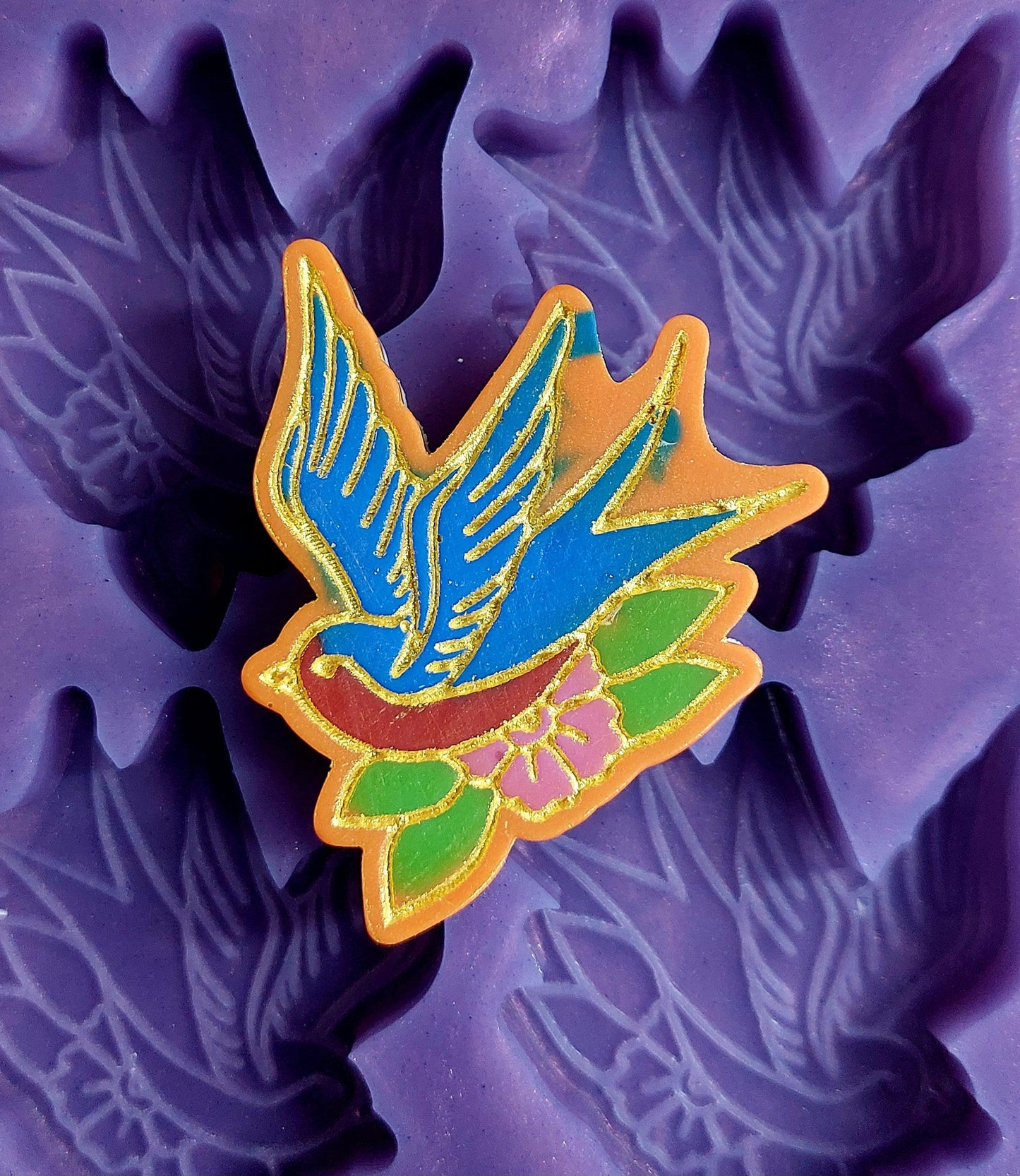 Tattoo Style Swallow 6 Cell Silicone Mould for wax, resin and more