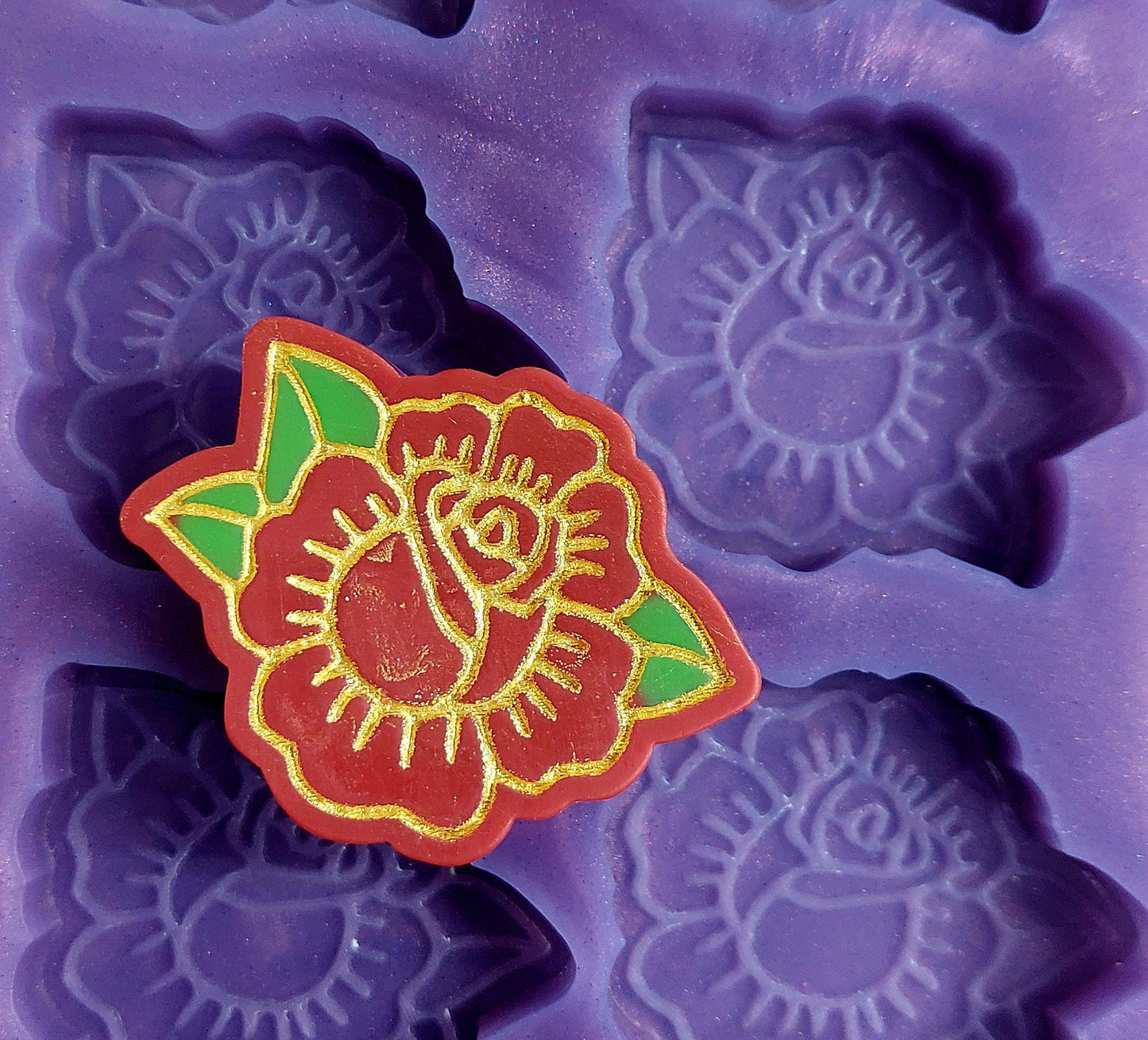 Tattoo Rose 6 Cell Silicone Mould for wax, resin and more