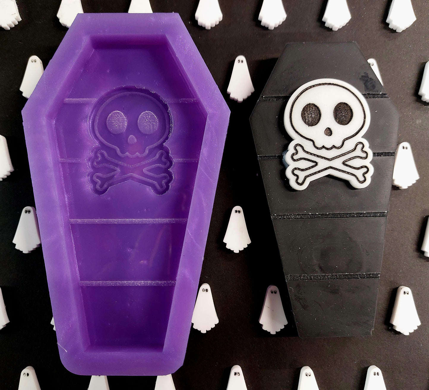 Skull and Crossbones Coffin Snapbar Silicone Mould for wax, resin, jesmonite, soap etc