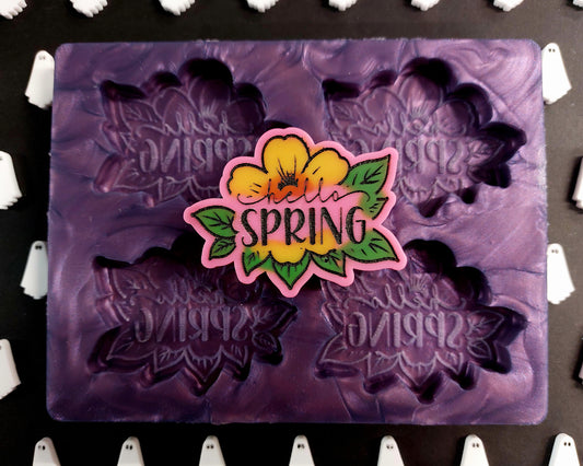 Hello Spring Flower 4 cell Silicone Mould for wax, resin, jesmonite, soap etc
