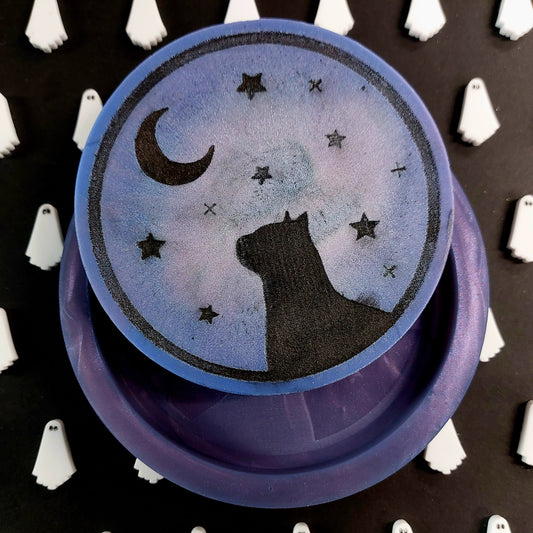 Cat and the moon disc/coaster Silicone Mould for wax, resin, soap etc