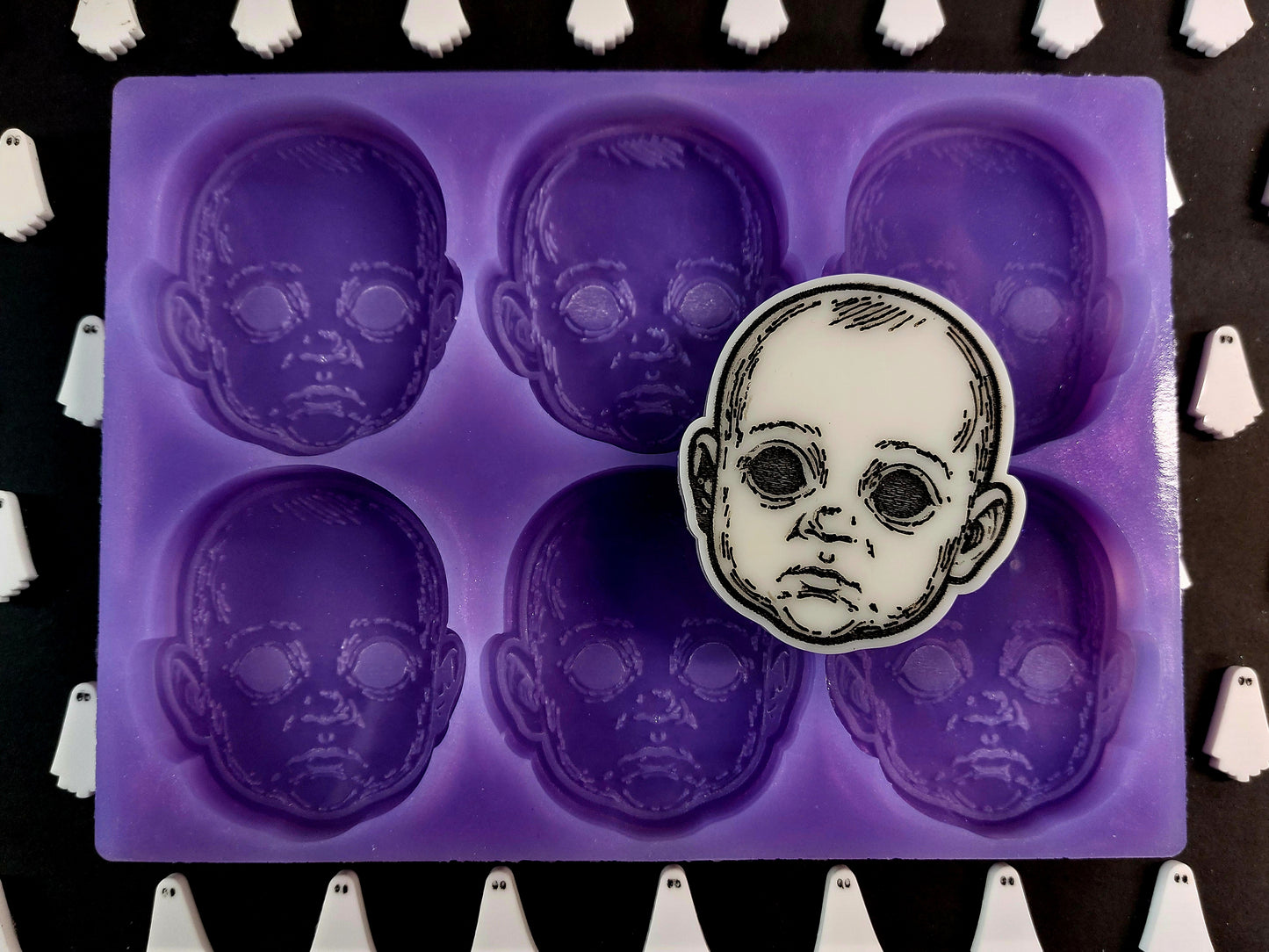 Baby Heads 6 Cell Silicone Mould for wax, resin, soap etc