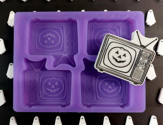 Pumpkin Retro Television 4 cell Silicone Mould for wax, resin, soap etc