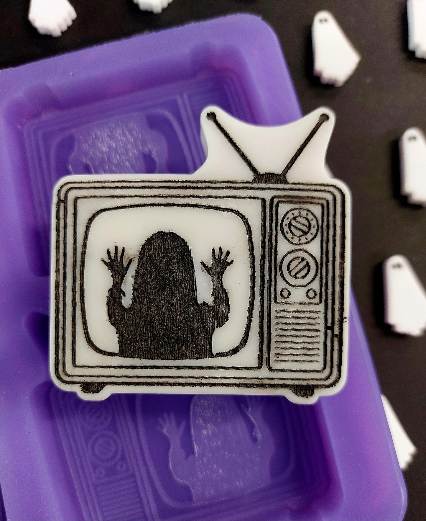 Poltergeist Retro Television 4 cell Silicone Mould for wax, resin, soap etc