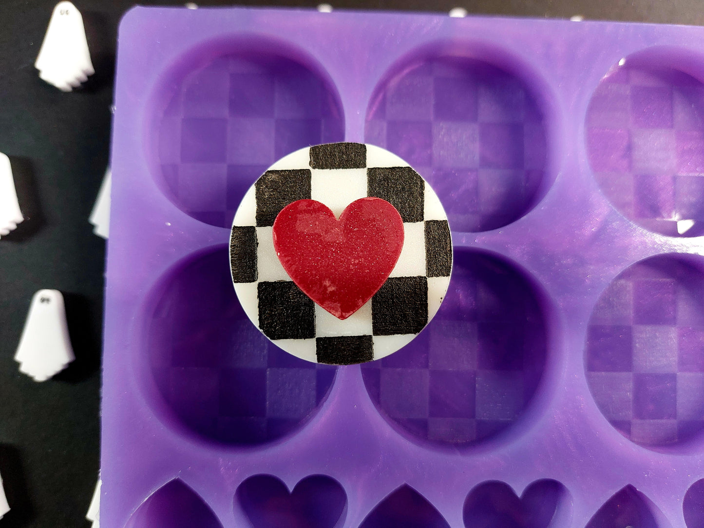 Checkerboard and heart Silicone Mould for wax, resin, soap etc