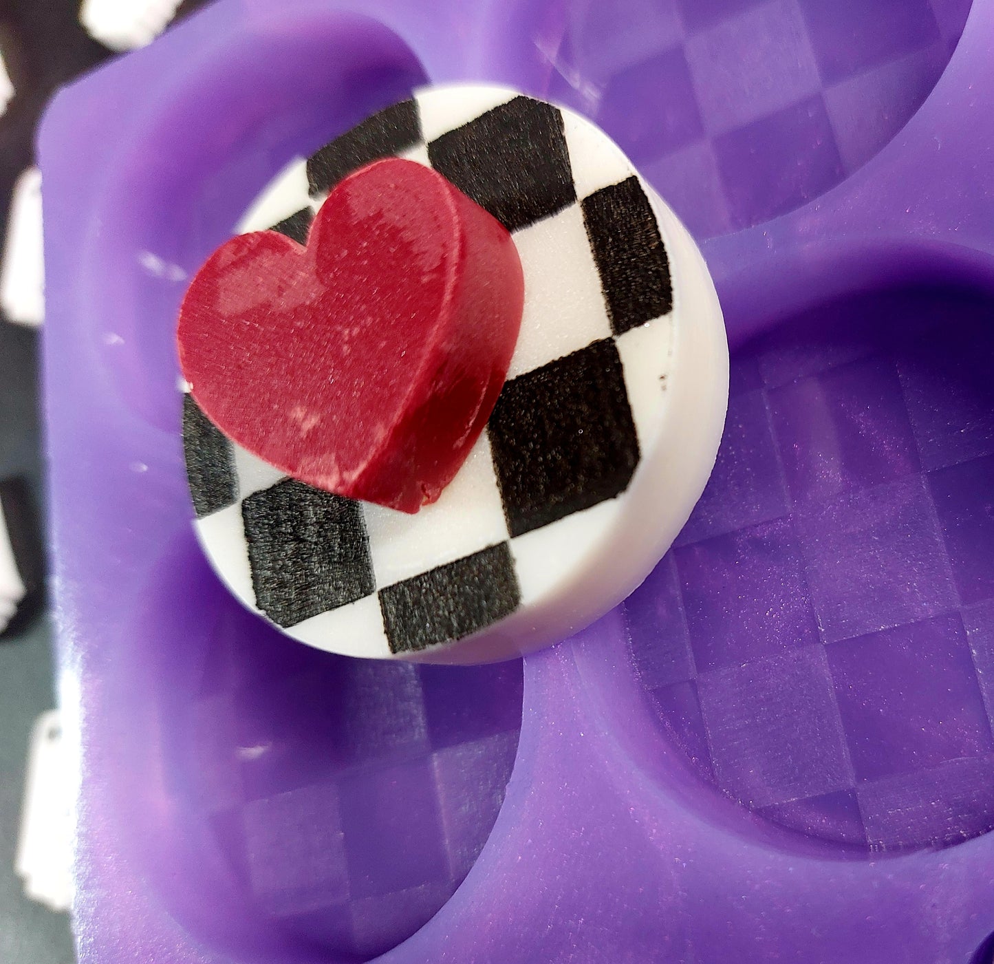 Checkerboard and heart Silicone Mould for wax, resin, soap etc