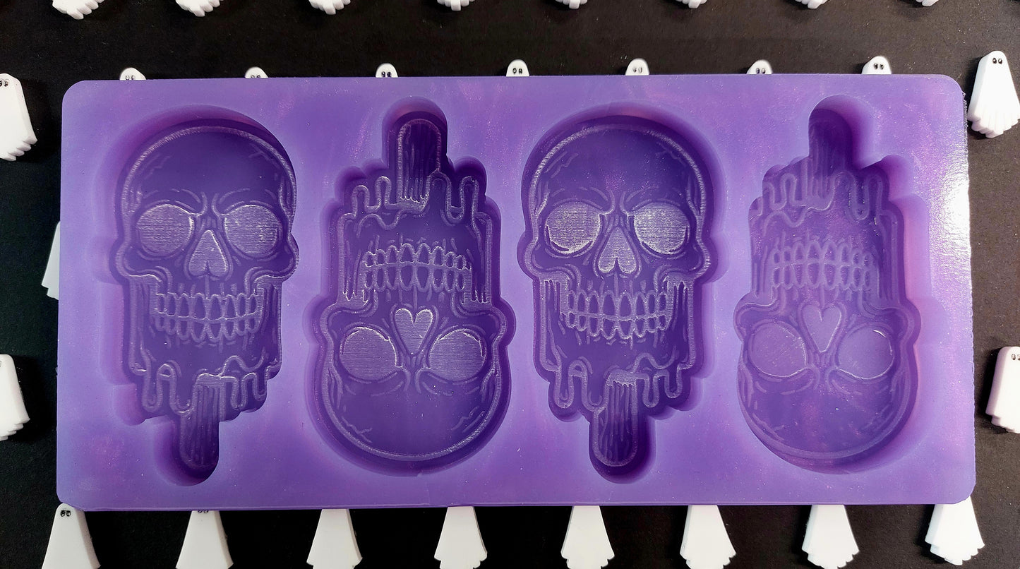 Skull Lolly 4 Cell Silicone Mould for wax, resin, soap etc