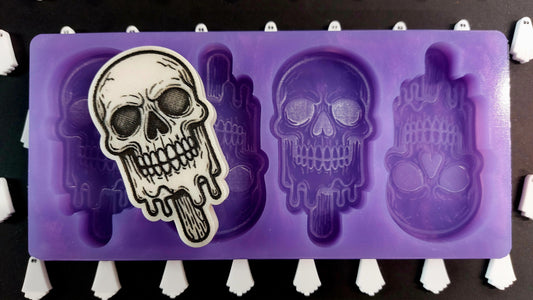 Skull Lolly 4 Cell Silicone Mould for wax, resin, soap etc