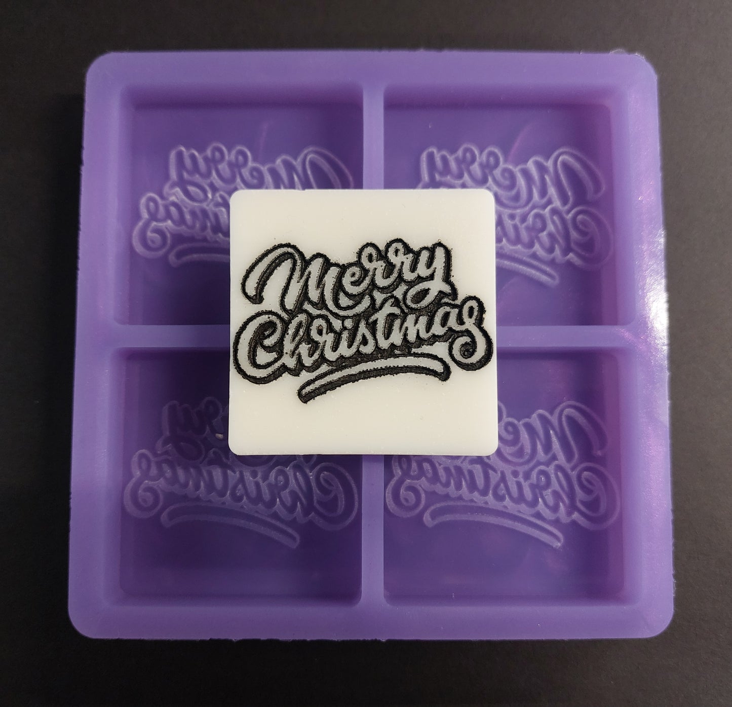 Merry Christmas 4 Cell Silicone Mould for wax, resin, jesmonite, soap etc