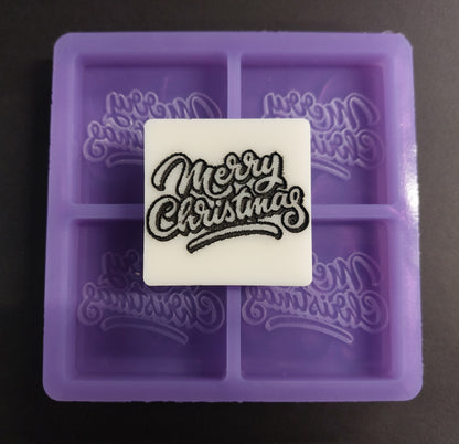 Merry Christmas 4 Cell Silicone Mould for wax, resin, jesmonite, soap etc