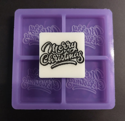 Merry Christmas 4 Cell Silicone Mould for wax, resin, jesmonite, soap etc