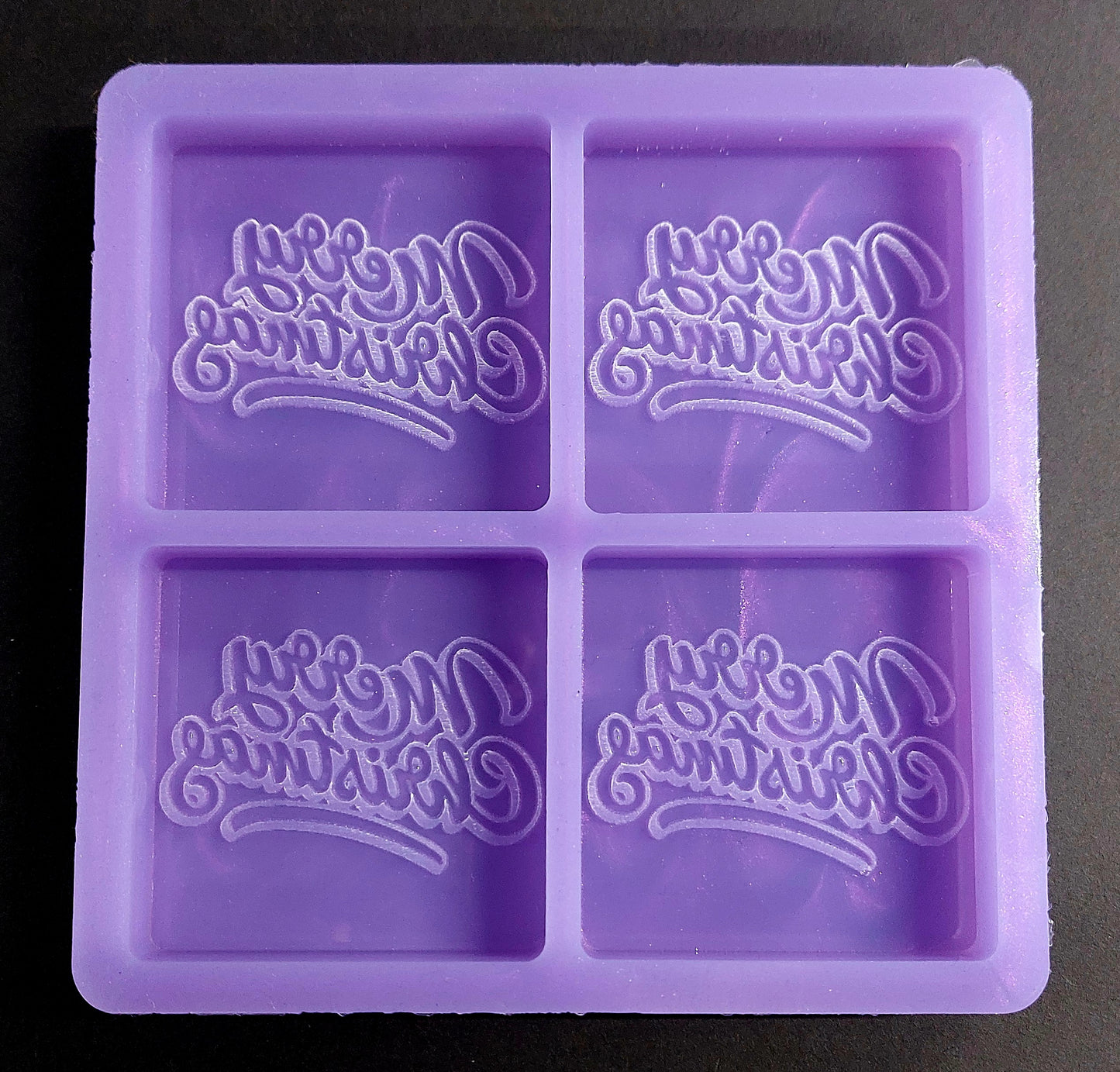 Merry Christmas 4 Cell Silicone Mould for wax, resin, jesmonite, soap etc