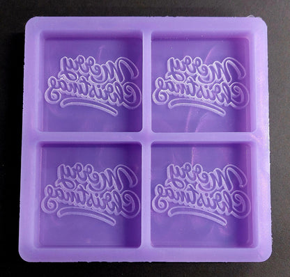 Merry Christmas 4 Cell Silicone Mould for wax, resin, jesmonite, soap etc