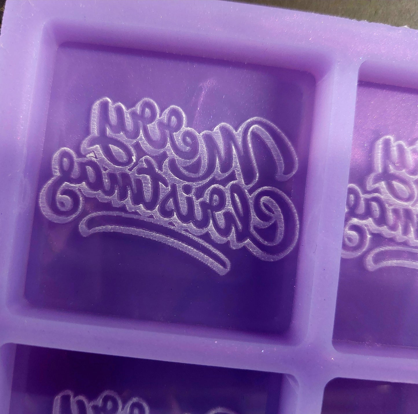 Merry Christmas 4 Cell Silicone Mould for wax, resin, jesmonite, soap etc