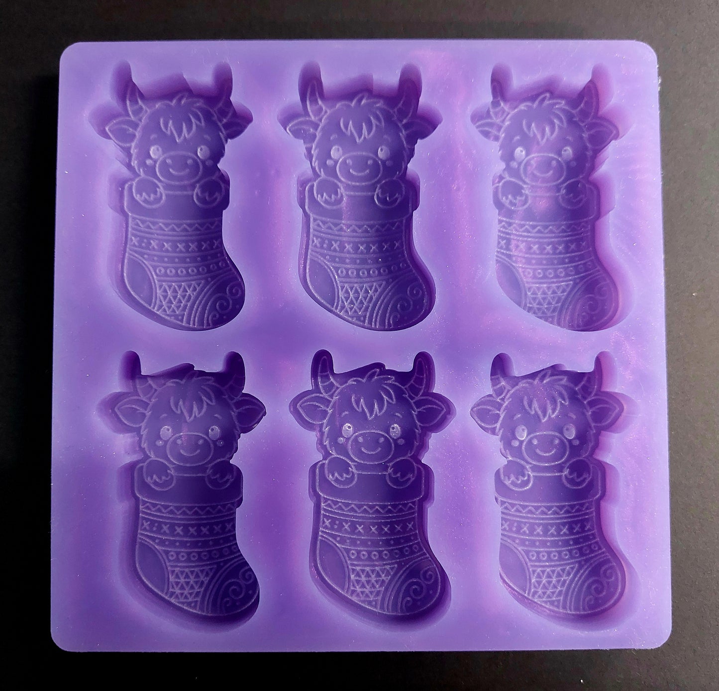Highland Cow Stocking 6 Cell Silicone Mould for wax, resin, jesmonite, soap etc