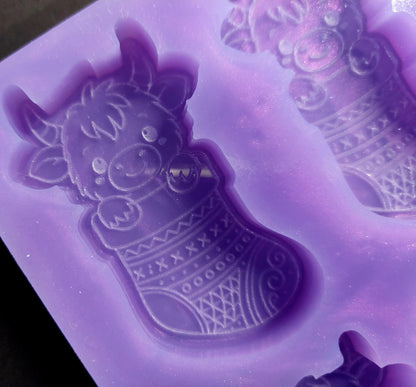 Highland Cow Stocking 6 Cell Silicone Mould for wax, resin, jesmonite, soap etc