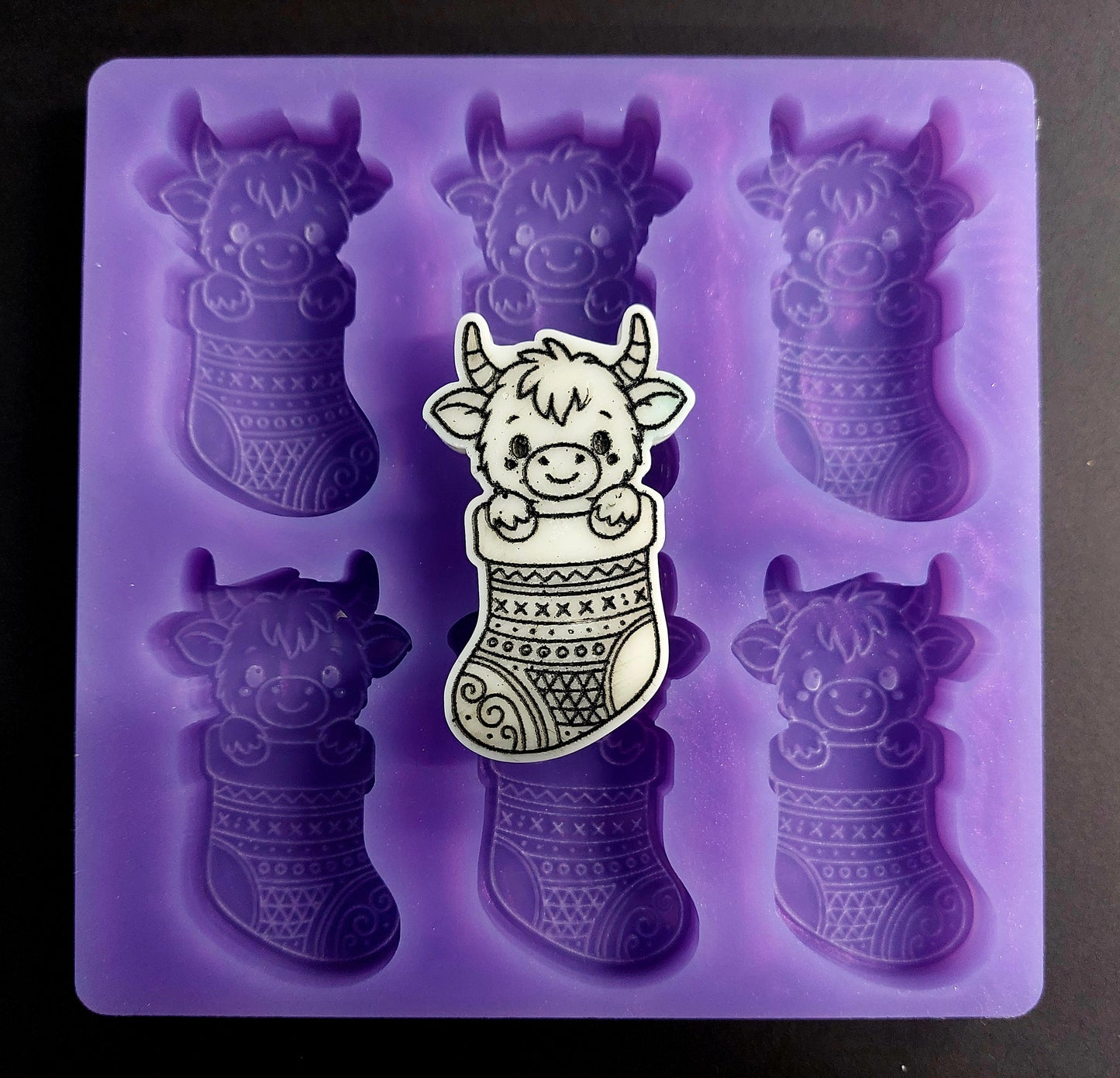 Highland Cow Stocking 6 Cell Silicone Mould for wax, resin, jesmonite, soap etc