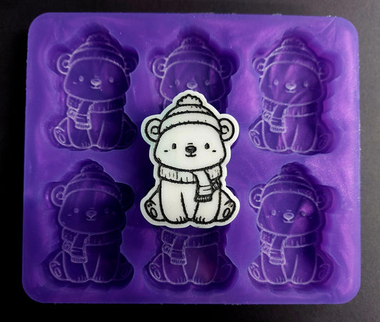 Polar Bear 6 Cell Silicone Mould for wax, resin, jesmonite, soap etc